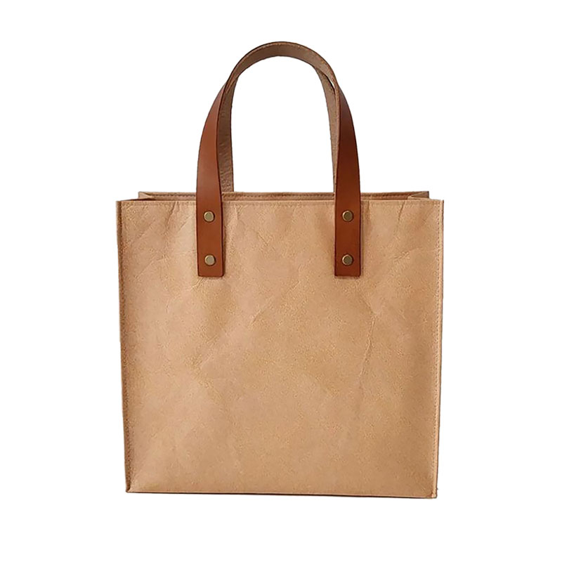 Borsa tote lavabile in carta Kraft con manico in PU